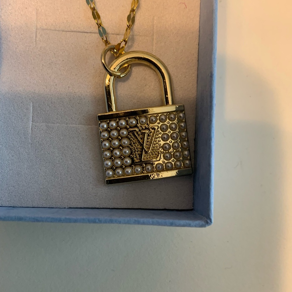 Louis Vuitton repurposed Lock necklace Gold and Pearl